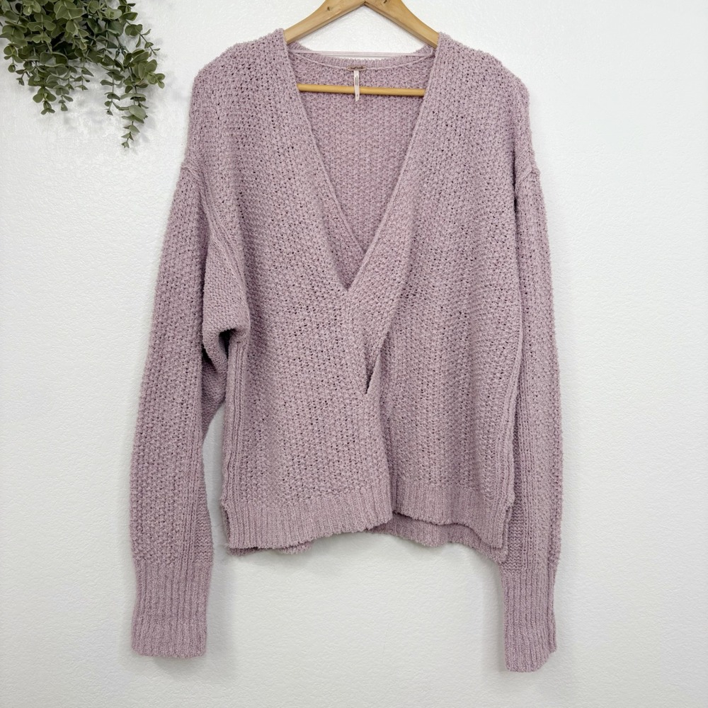 Free People Coco V-Neck Pullover Sweater, Large, Lilac Purple Knit - Picture 2 of 7